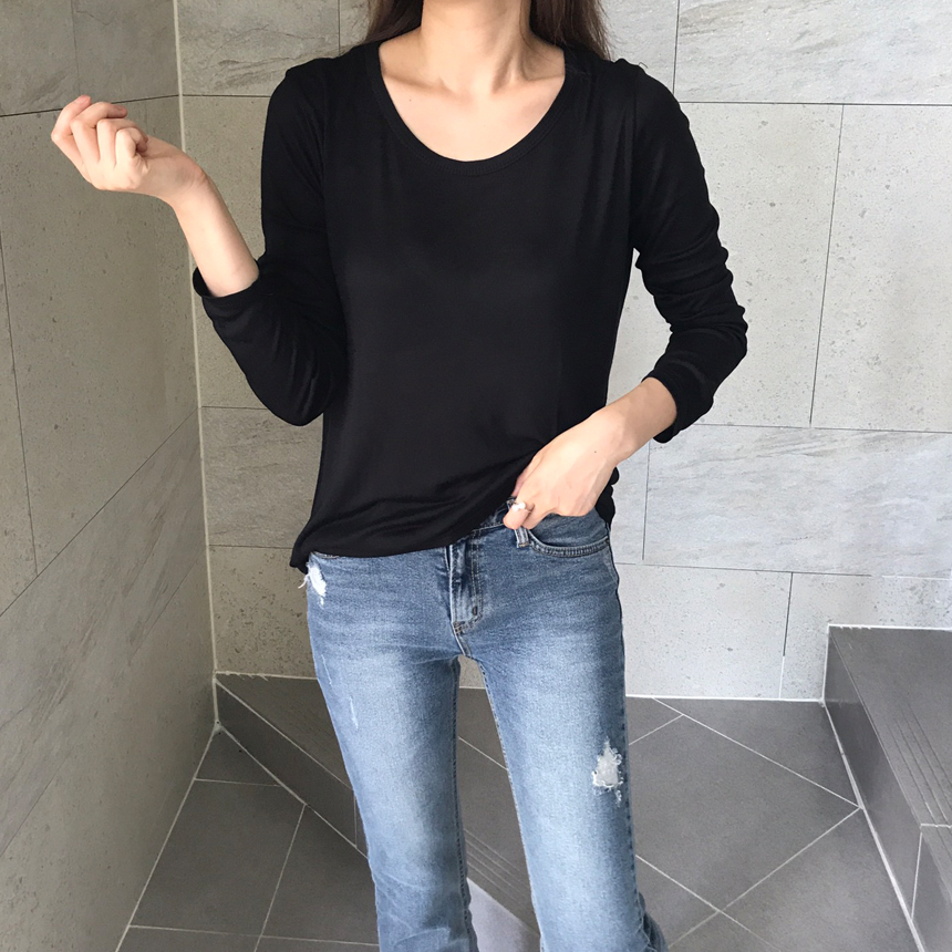 Round long sleeve basic T-shirt inner girl