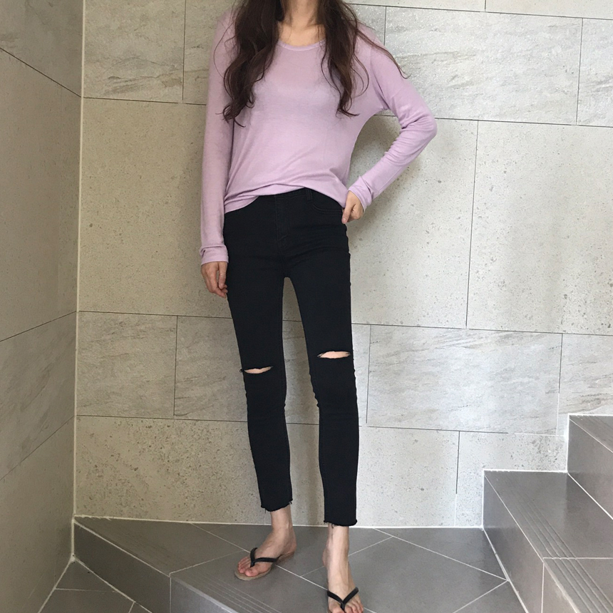 Round long sleeve basic T-shirt inner girl