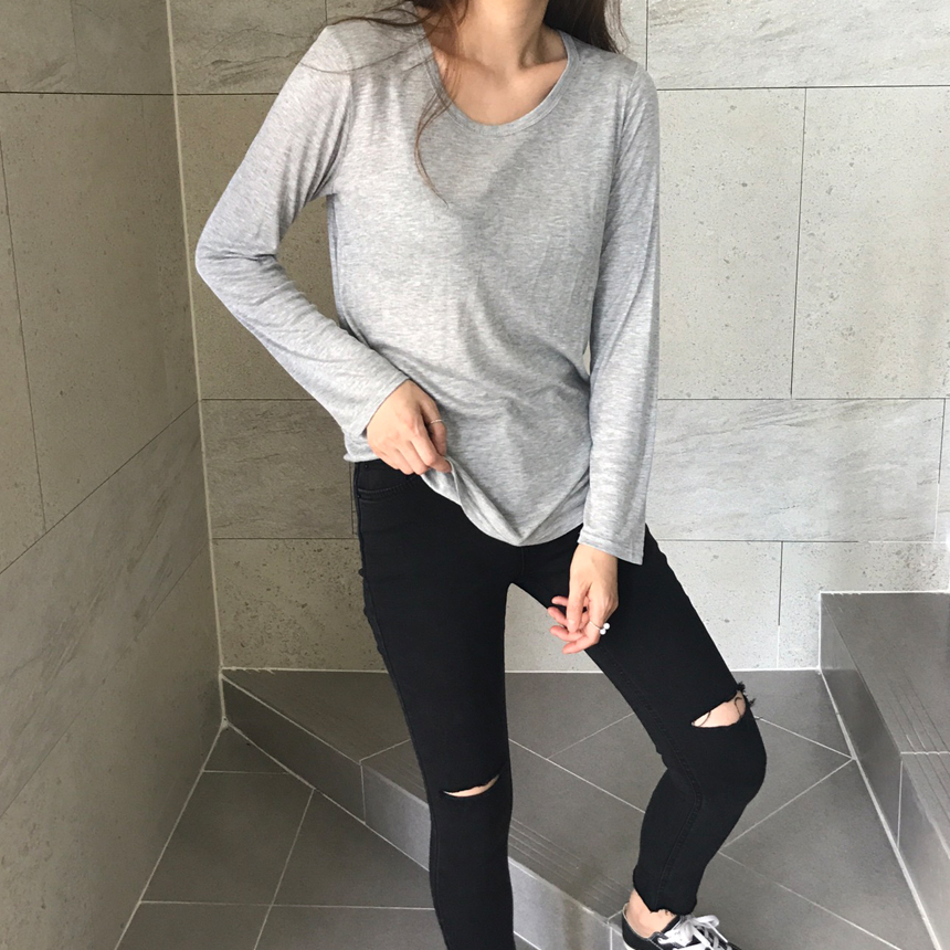 Round long sleeve basic T-shirt inner girl