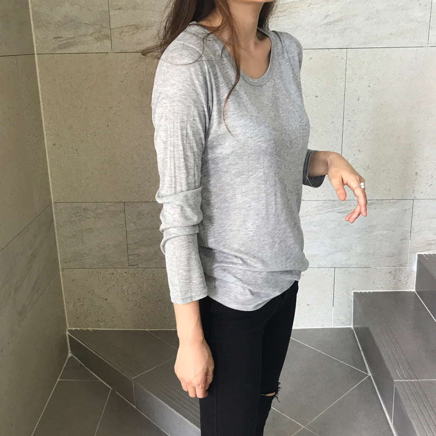 Round long sleeve basic T-shirt inner girl