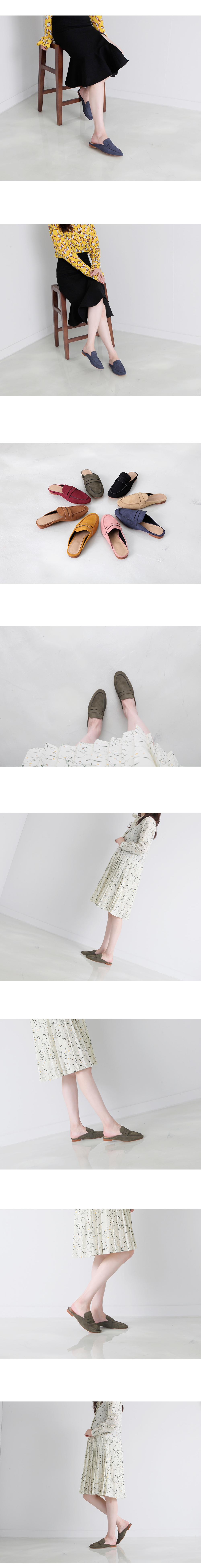 New suede blouse backless penny slippers flat