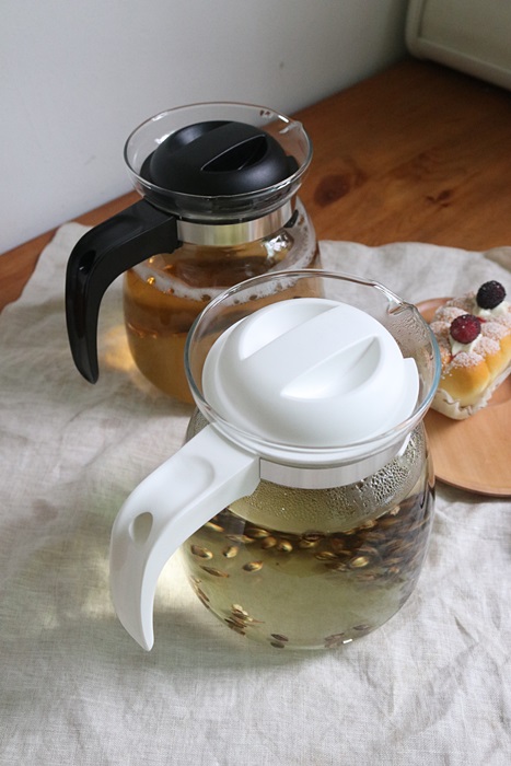 Flame-proof heat-resistant glass tea pot Black, wh