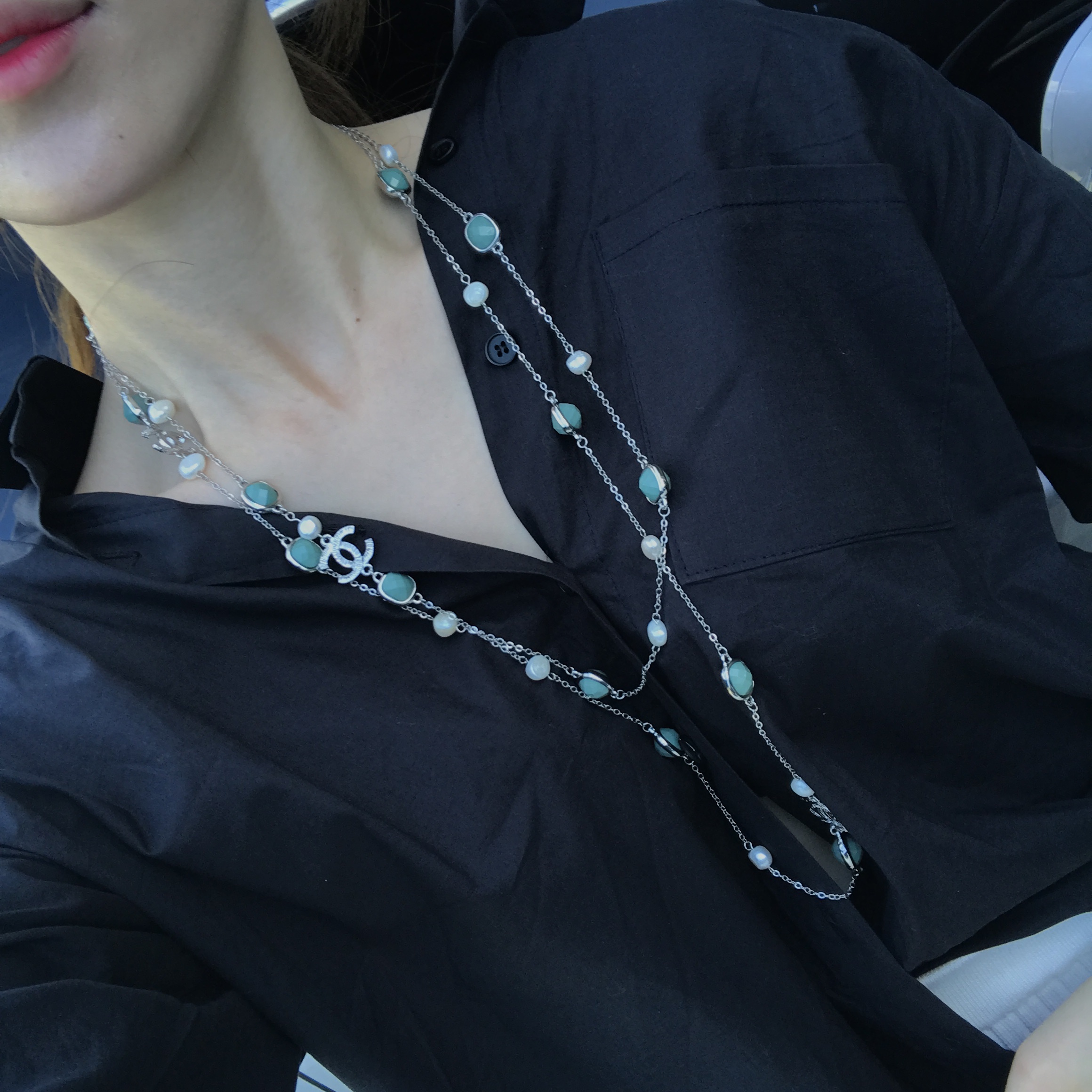 About JJ Gemstone Pearl Sha_nell Necklace `Layered