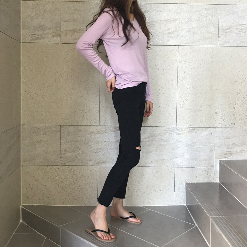 Round long sleeve basic T-shirt inner girl