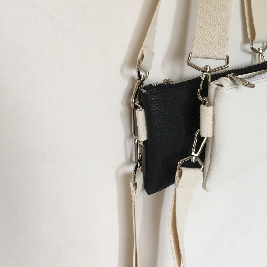 New Leather Strap Mini Clutch Black, White, Camel,