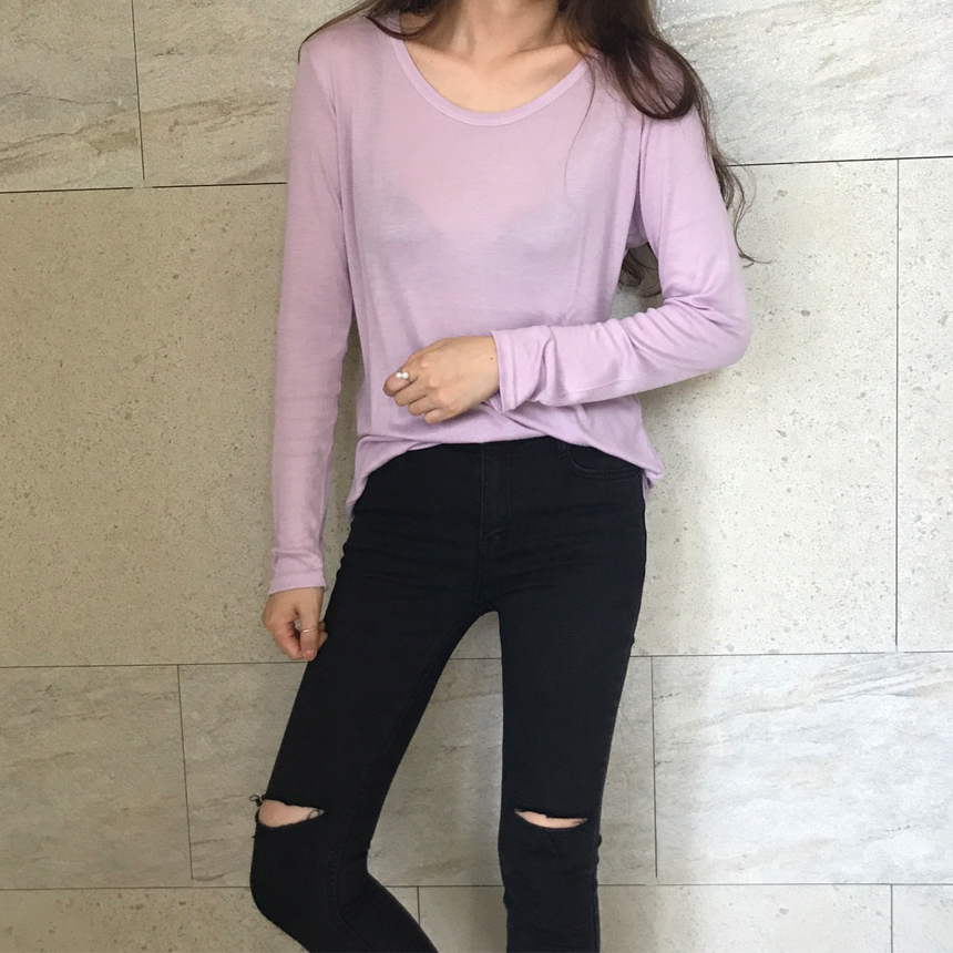 Round long sleeve basic T-shirt inner girl
