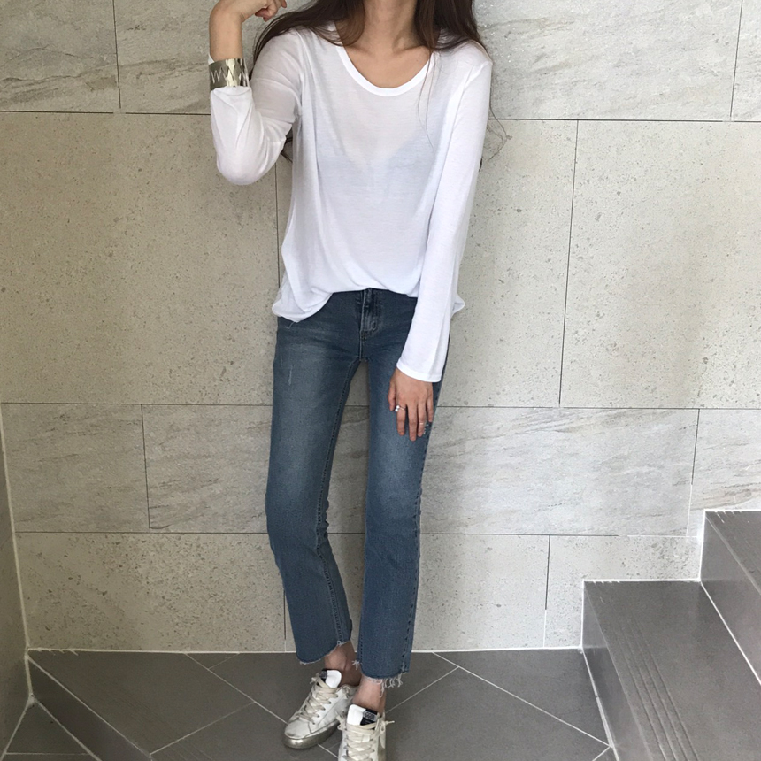Round long sleeve basic T-shirt inner girl