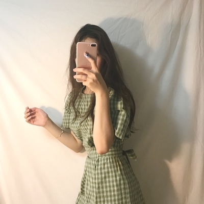 NEW FASHION LADY GIRL DRESS sale Summer Green Chec