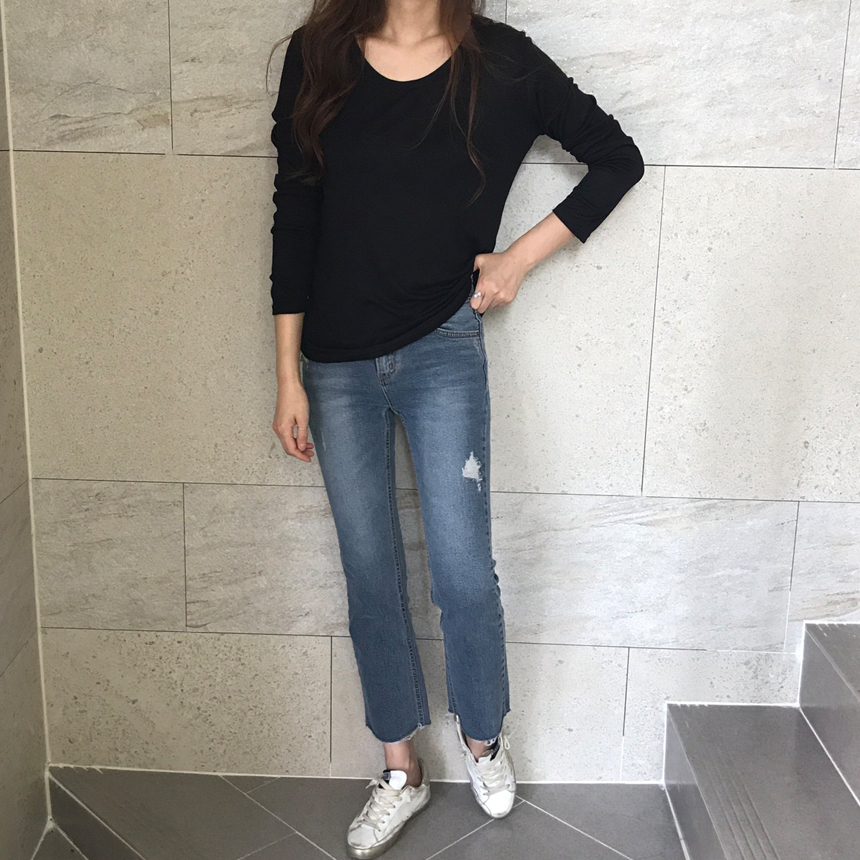 Round long sleeve basic T-shirt inner girl