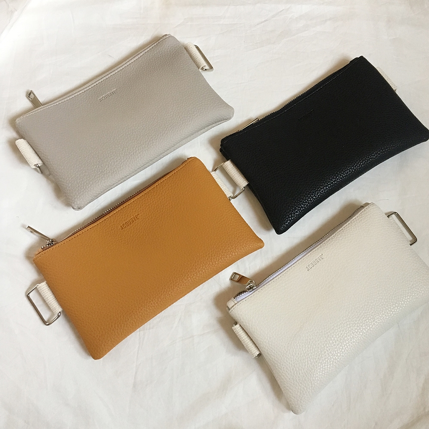 New Leather Strap Mini Clutch Black, White, Camel,