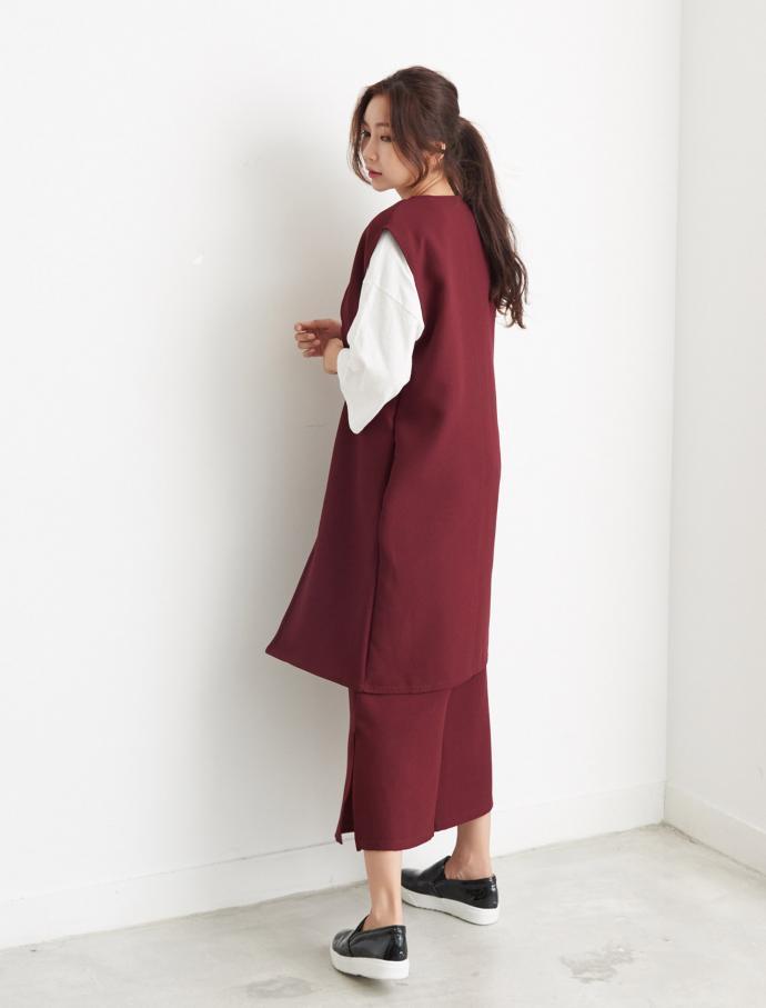 Vest Slacks Autumn Coordination Set Walking Mom Ut