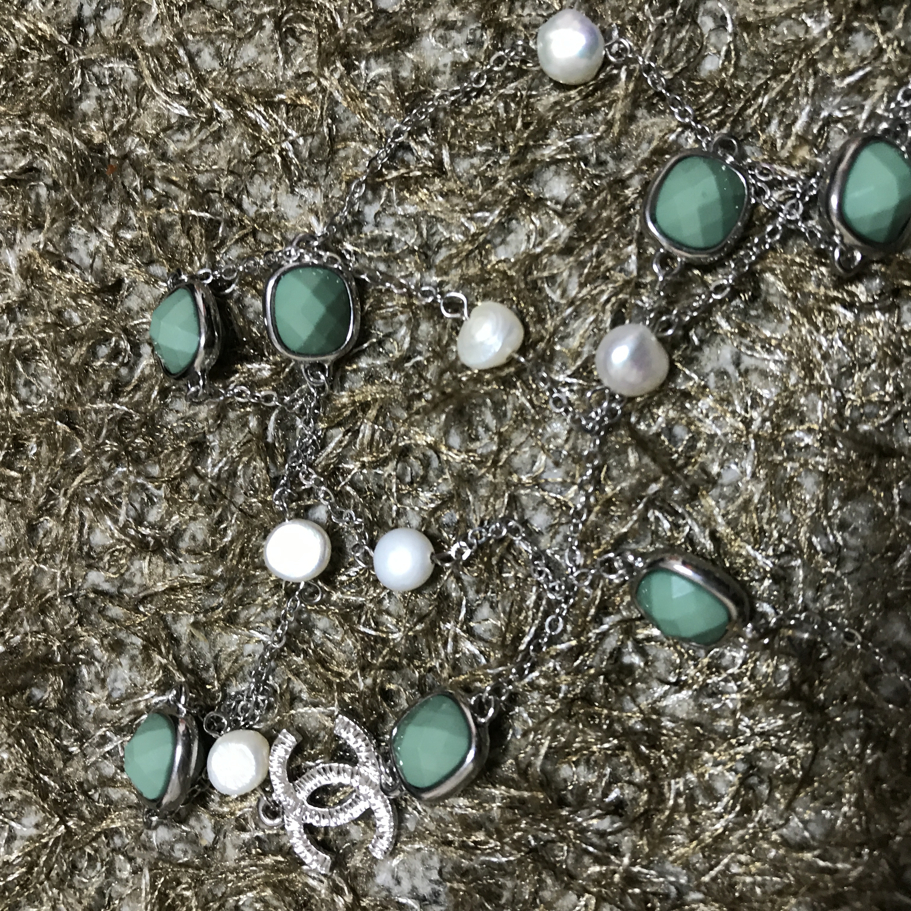 About JJ Gemstone Pearl Sha_nell Necklace `Layered