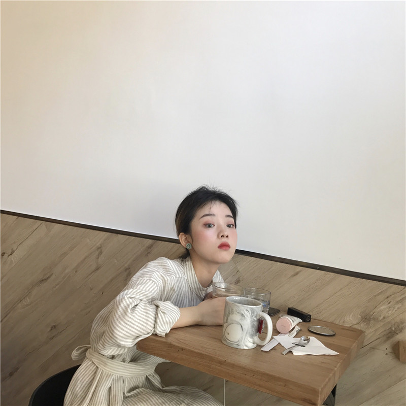 New Linen striped shirt Long dress style reversibl