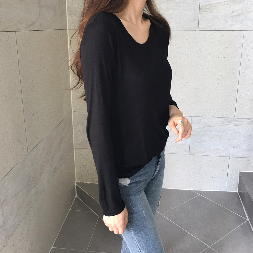 Round long sleeve basic T-shirt inner girl