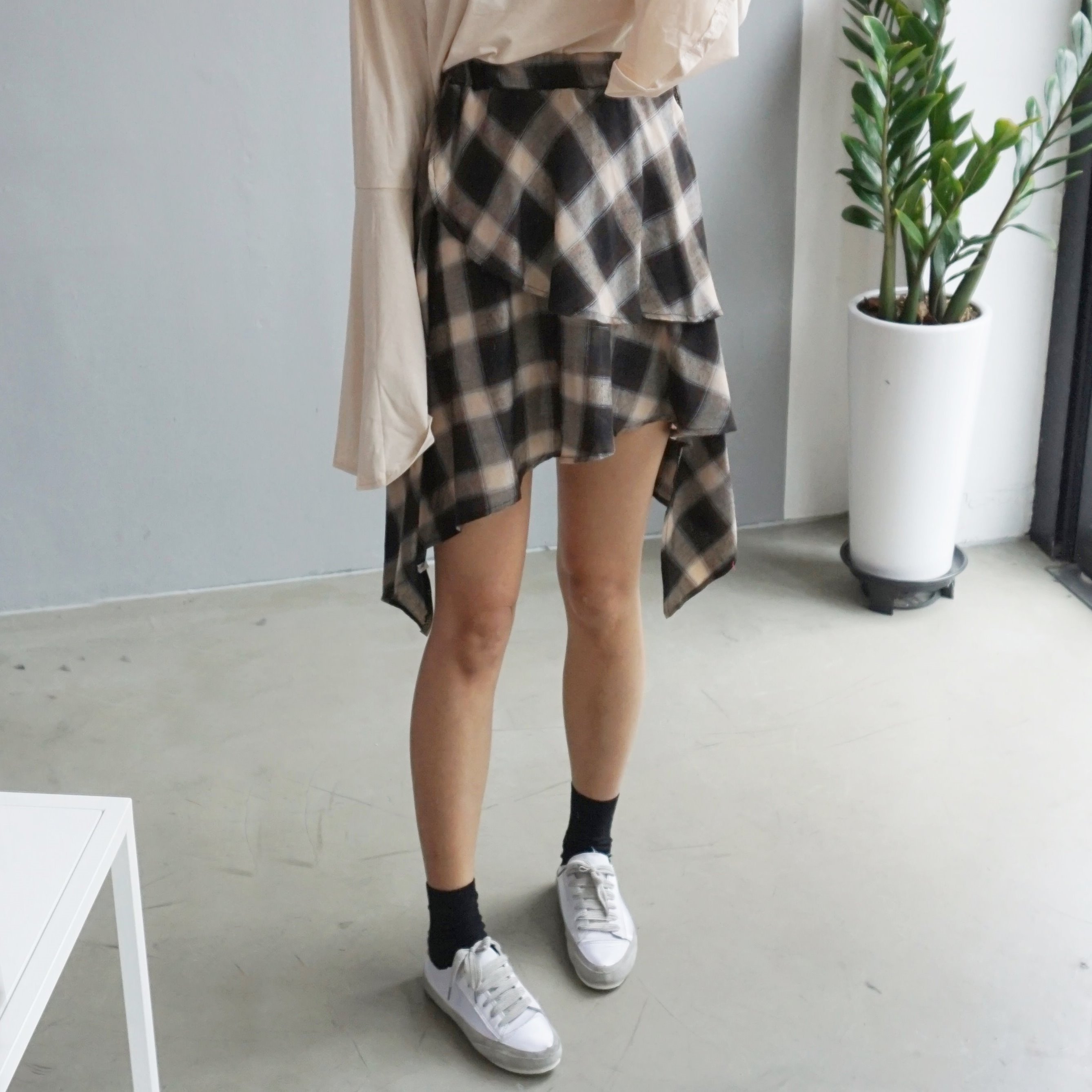 Gingham Checked Bands Uncut Canker Ruffle Mini Ski