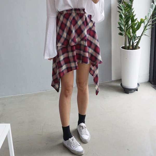 Gingham Checked Bands Uncut Canker Ruffle Mini Ski