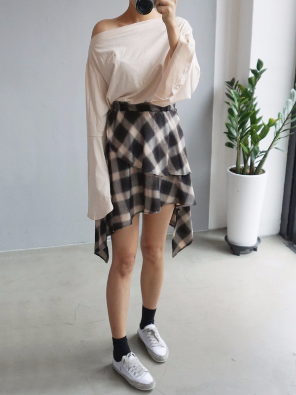 Gingham Checked Bands Uncut Canker Ruffle Mini Ski