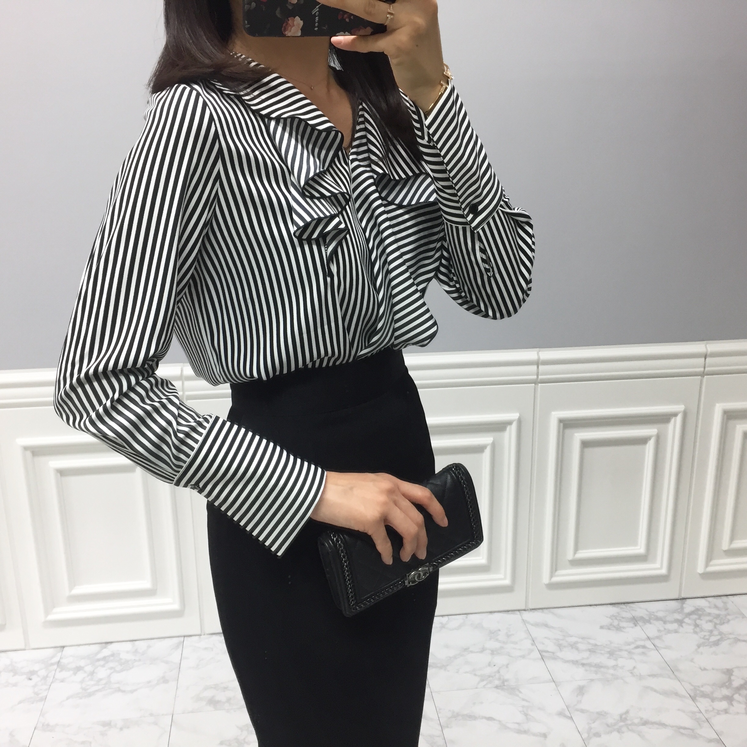 NEW FASHION LADY GIRL Blouse Striped Frill Blouse