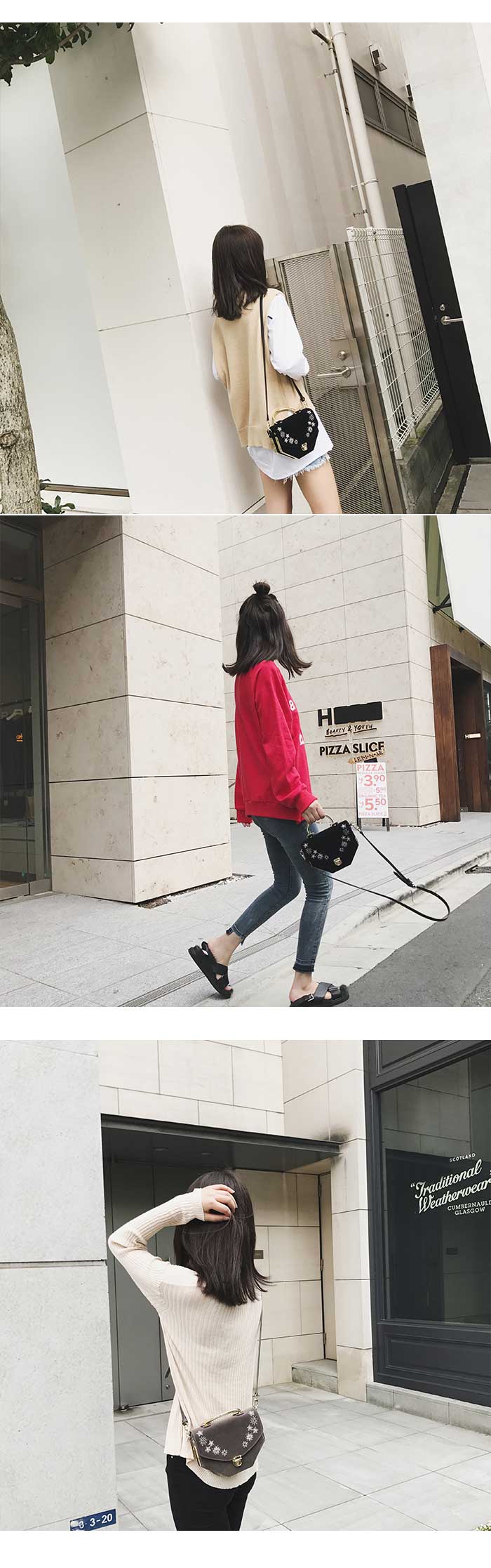 New Belly Embroidery Velvet Mini Tote Bag Black Gr