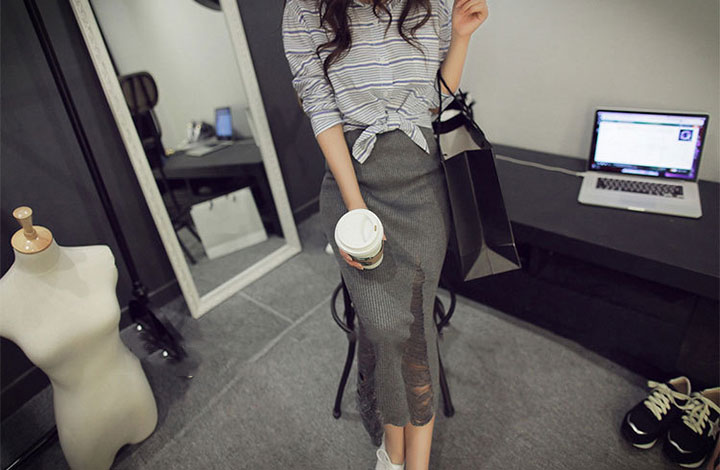 H line knit long skirt Daily look casual look Coor