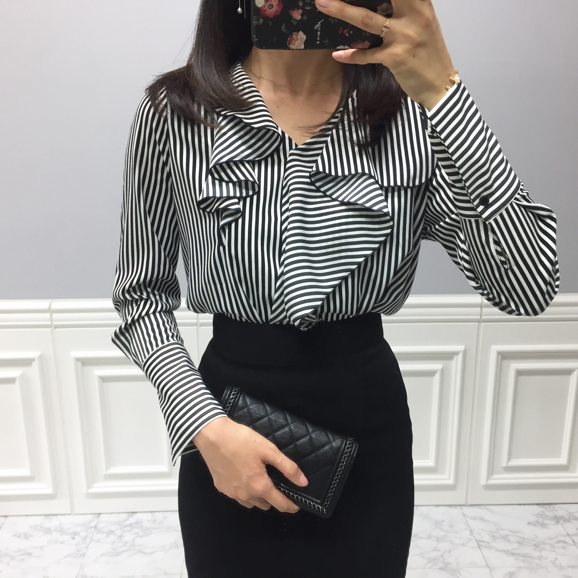 NEW FASHION LADY GIRL Blouse Striped Frill Blouse