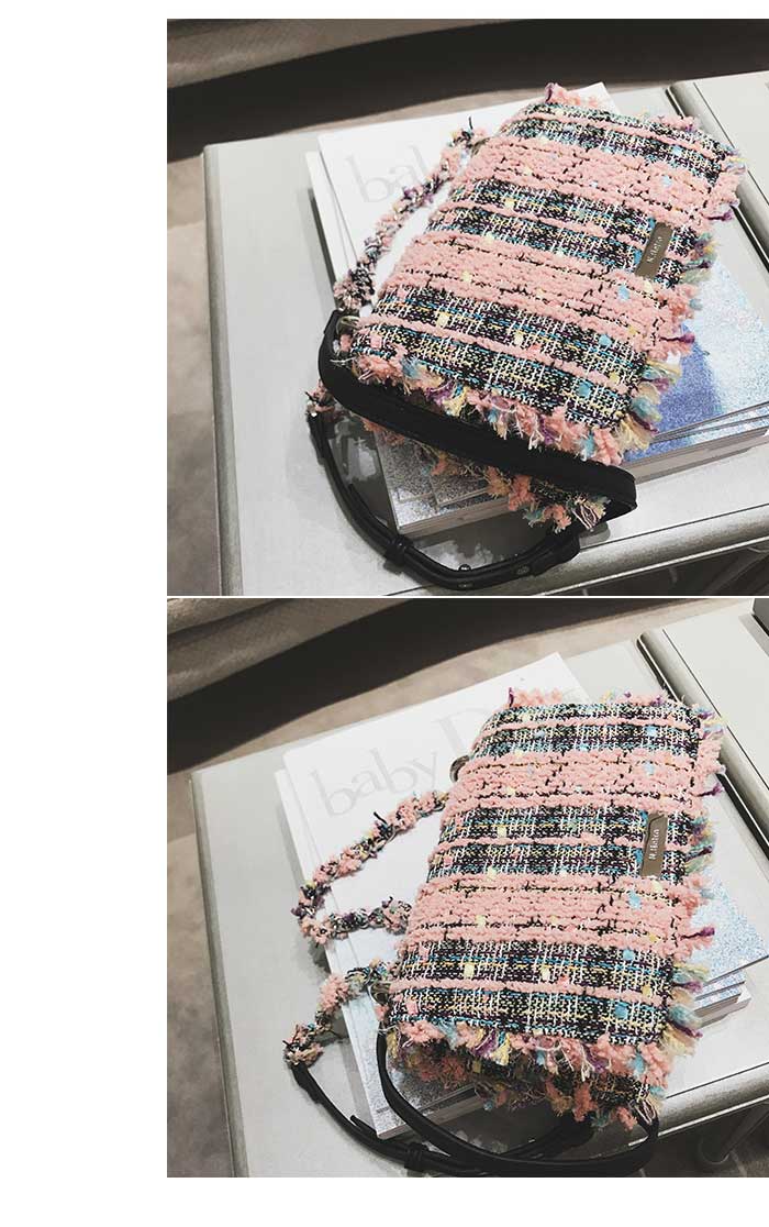 New Tweed Mini Cross Bag Pink Chain Back Bag