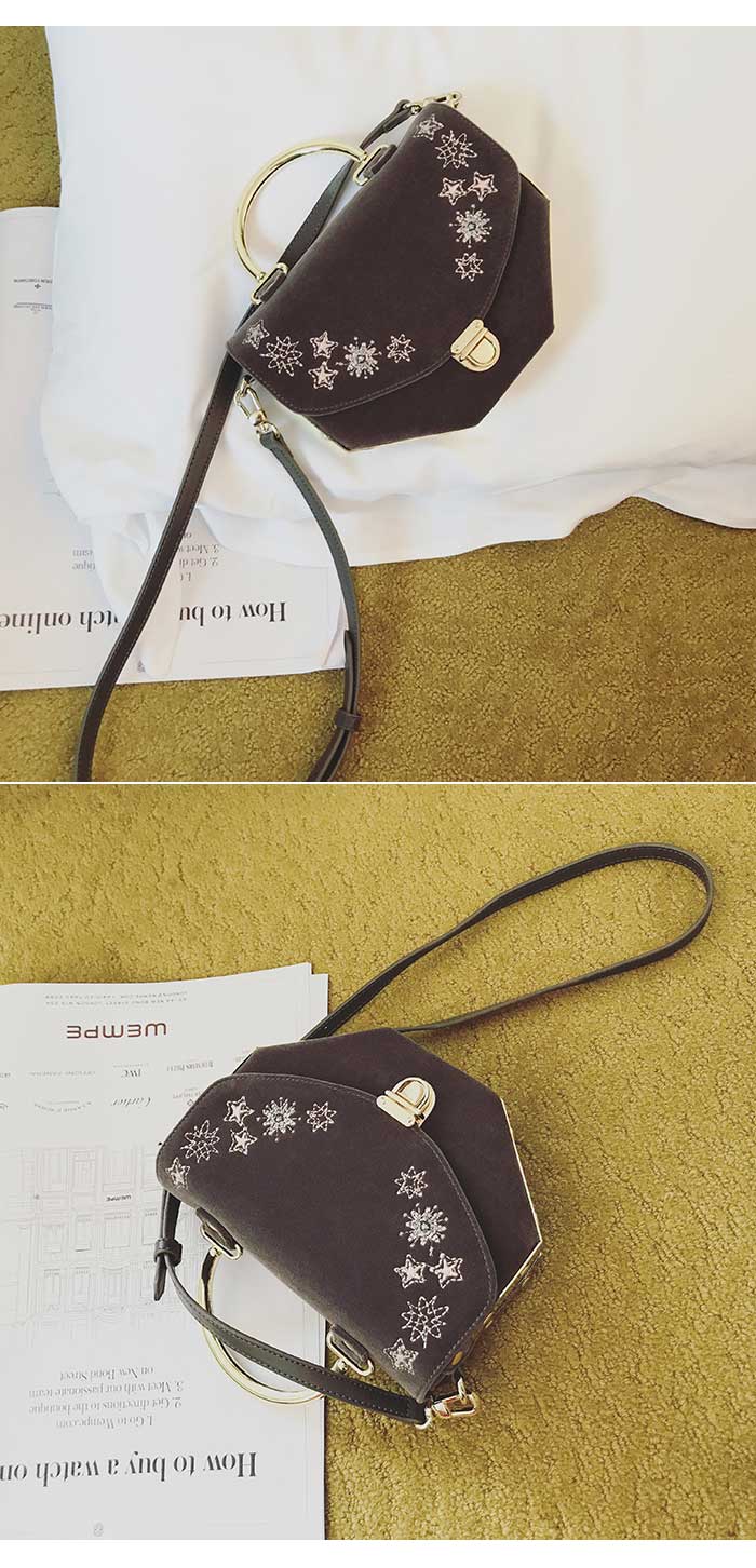 New Belly Embroidery Velvet Mini Tote Bag Black Gr