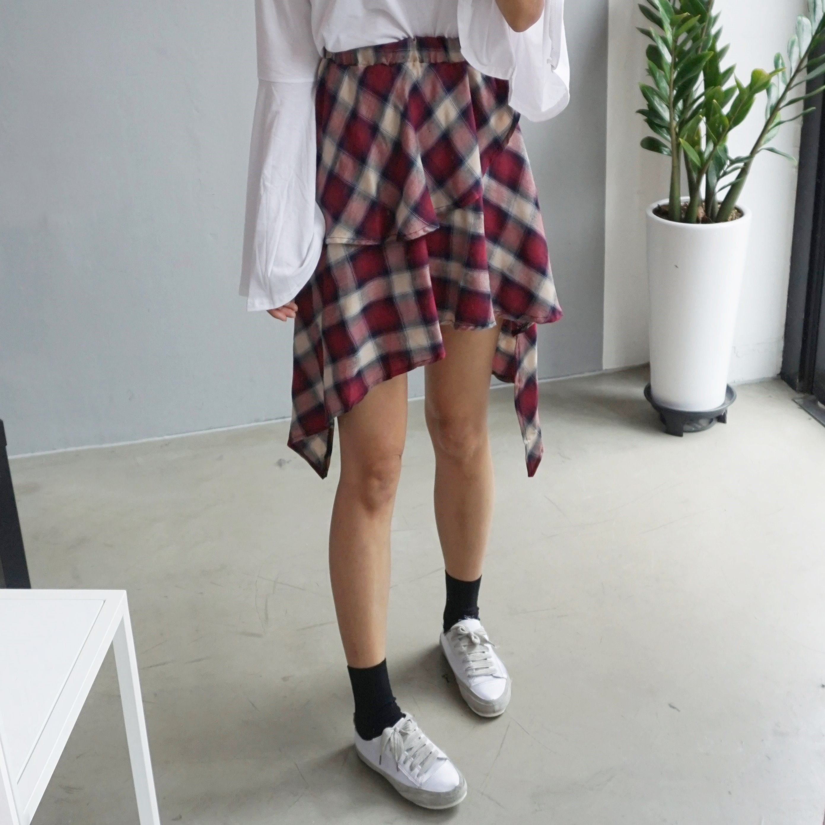 Gingham Checked Bands Uncut Canker Ruffle Mini Ski