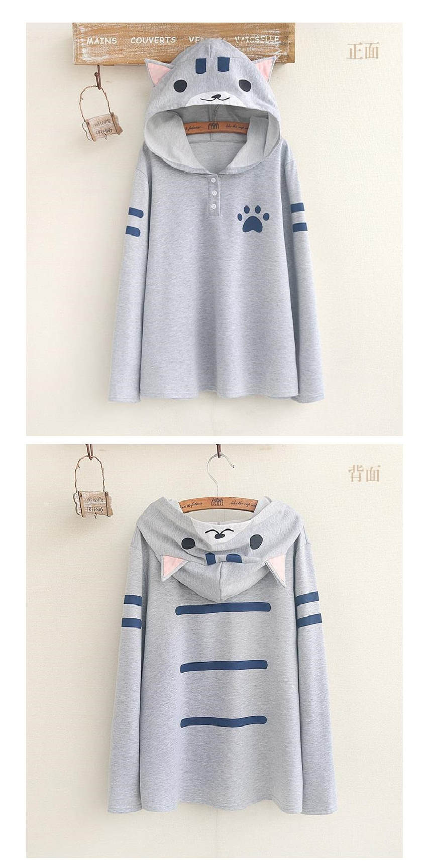 Cat Hooded Long Sleeve T-Shirt Girls Cute T-Shirts