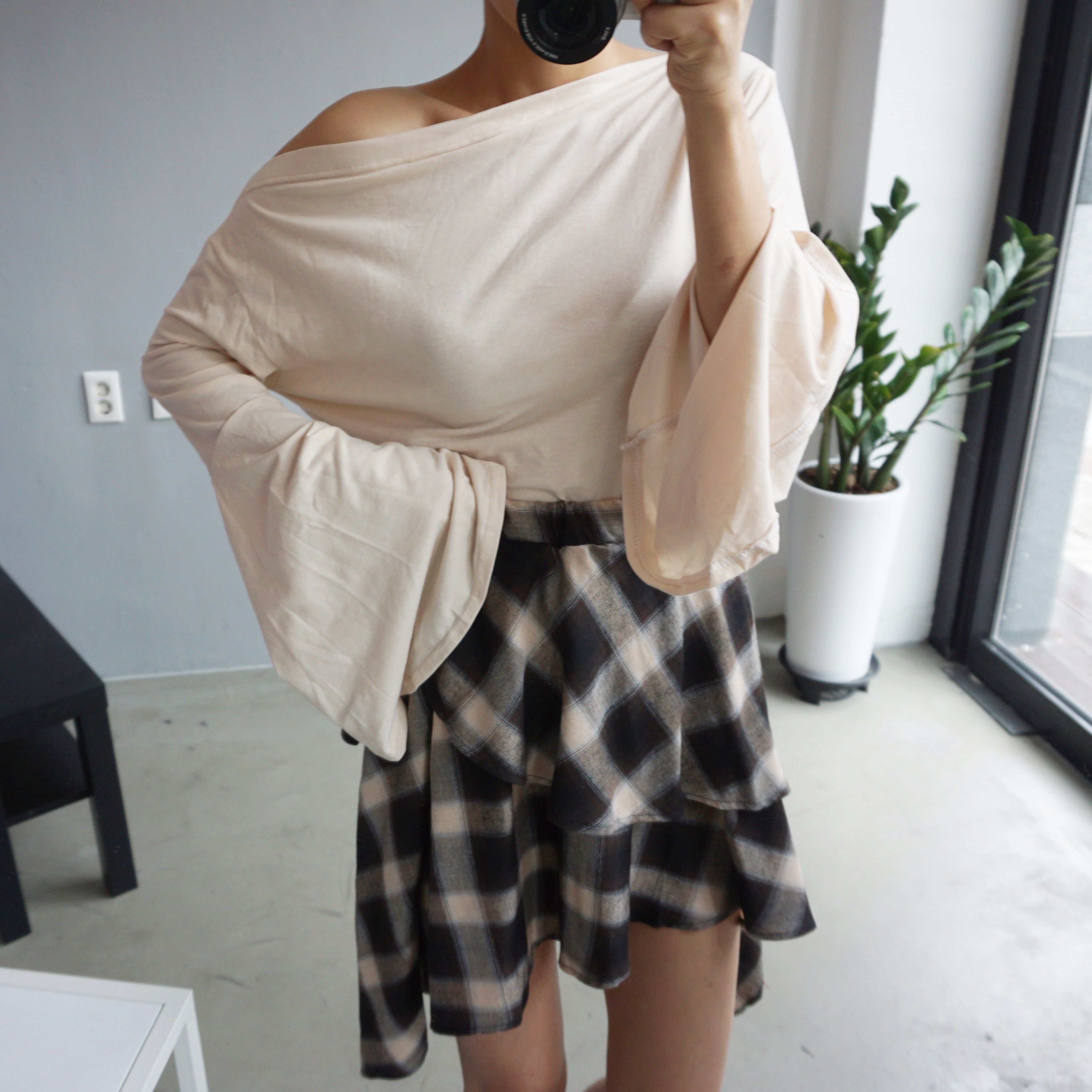 Gingham Checked Bands Uncut Canker Ruffle Mini Ski