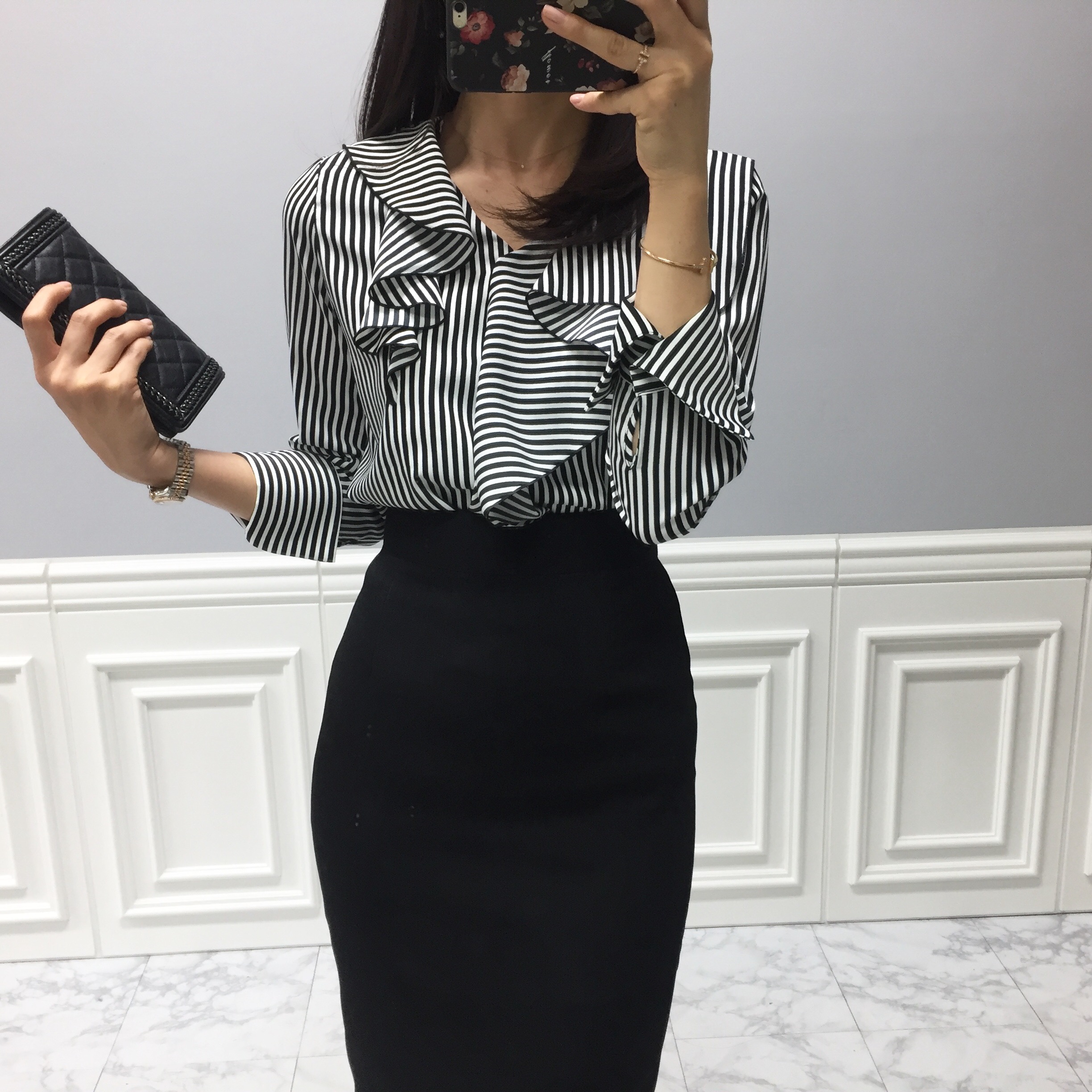 NEW FASHION LADY GIRL Blouse Striped Frill Blouse