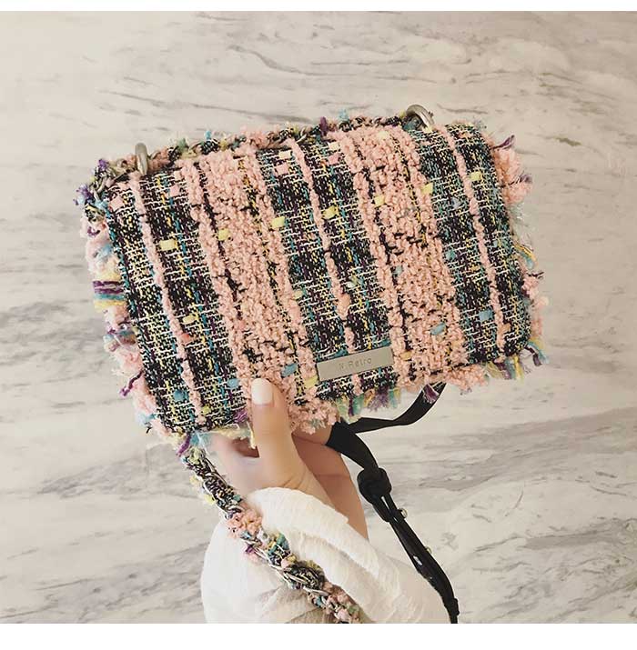 New Tweed Mini Cross Bag Pink Chain Back Bag