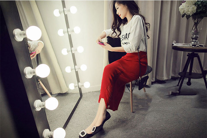 H line knit long skirt Daily look casual look Coor