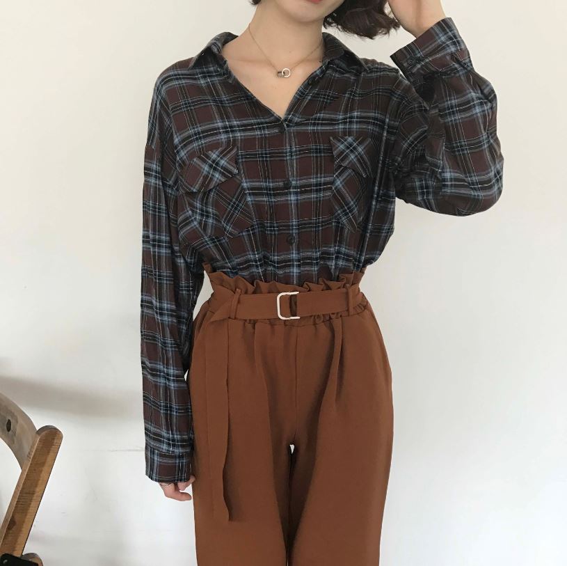 New Women's Pants High waist 9 part wide belt s