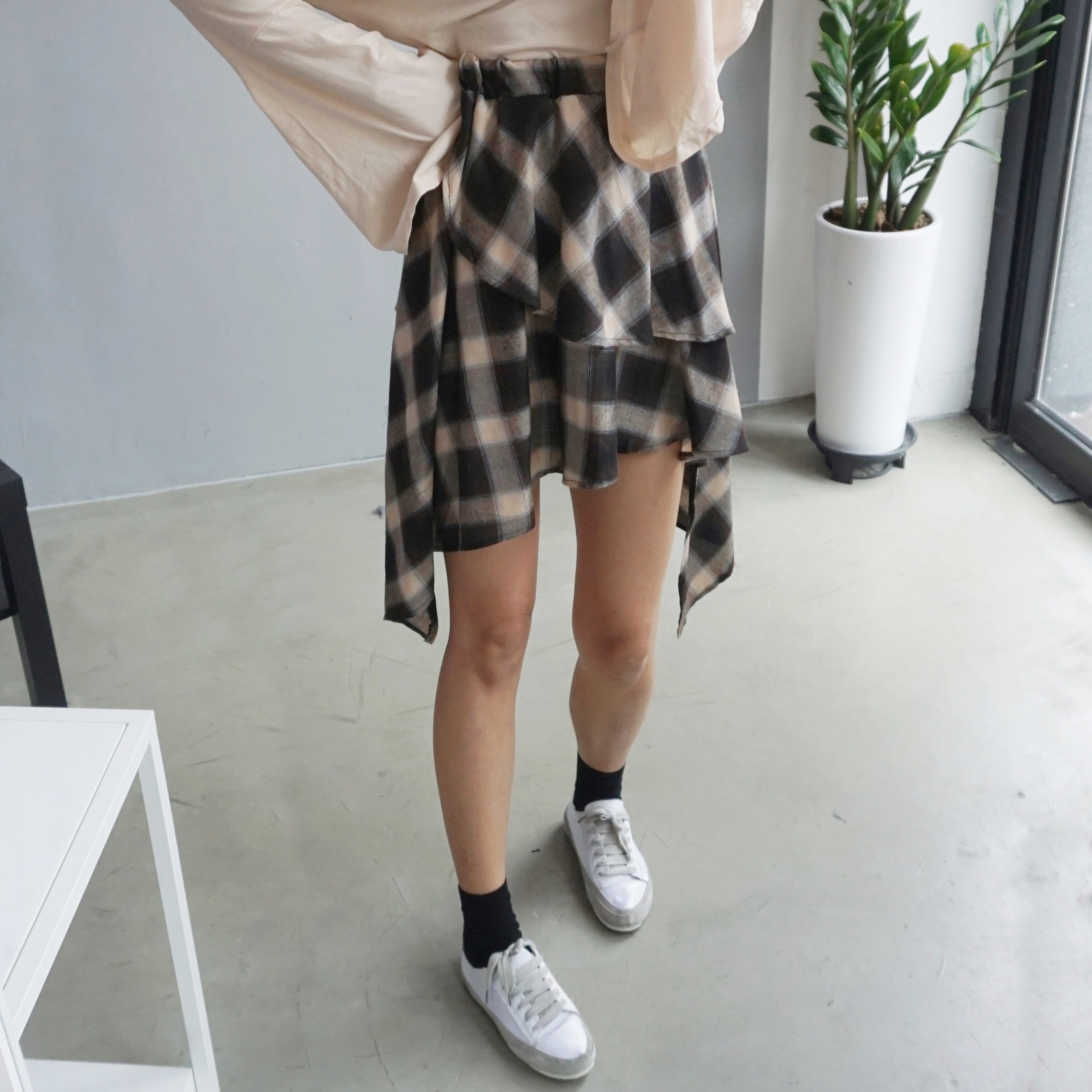 Gingham Checked Bands Uncut Canker Ruffle Mini Ski