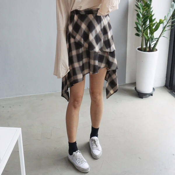 Gingham Checked Bands Uncut Canker Ruffle Mini Ski