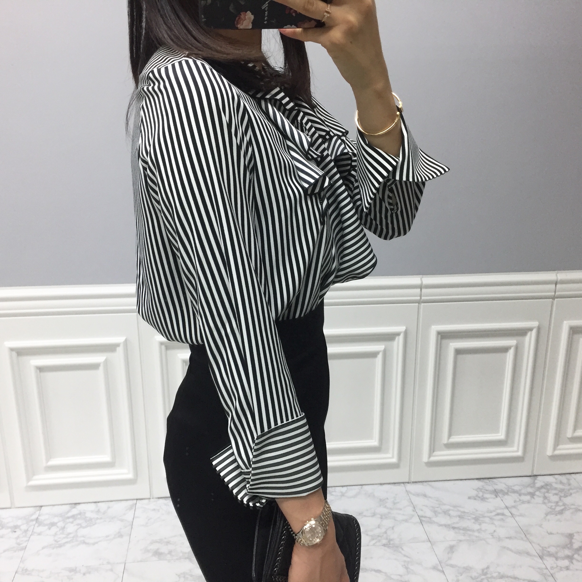 NEW FASHION LADY GIRL Blouse Striped Frill Blouse