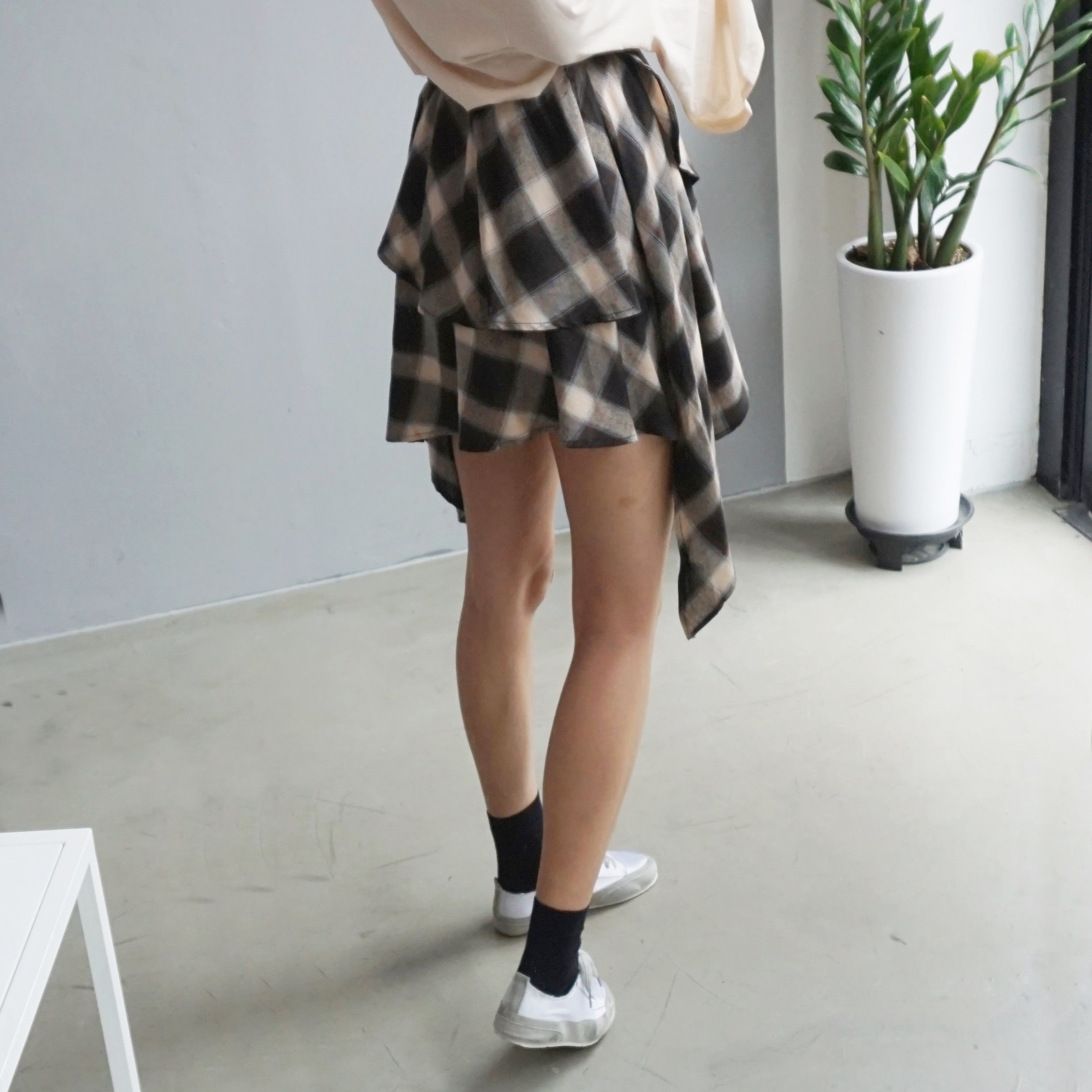 Gingham Checked Bands Uncut Canker Ruffle Mini Ski