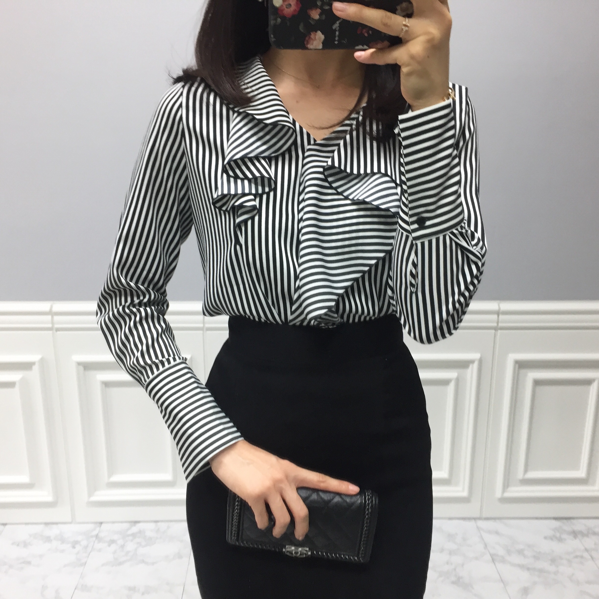 NEW FASHION LADY GIRL Blouse Striped Frill Blouse