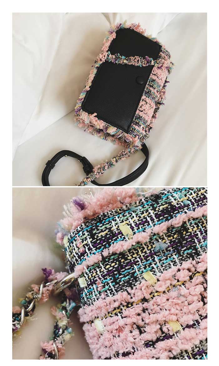 New Tweed Mini Cross Bag Pink Chain Back Bag