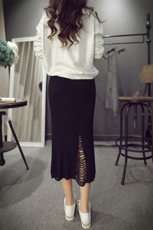 H line knit long skirt Daily look casual look Coor