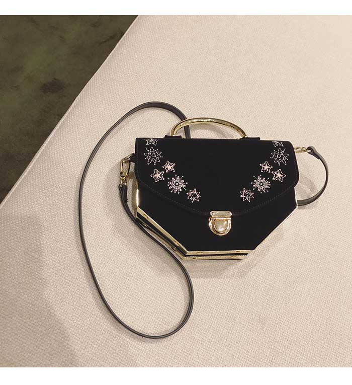 New Belly Embroidery Velvet Mini Tote Bag Black Gr