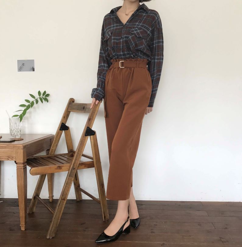 New Women's Pants High waist 9 part wide belt s