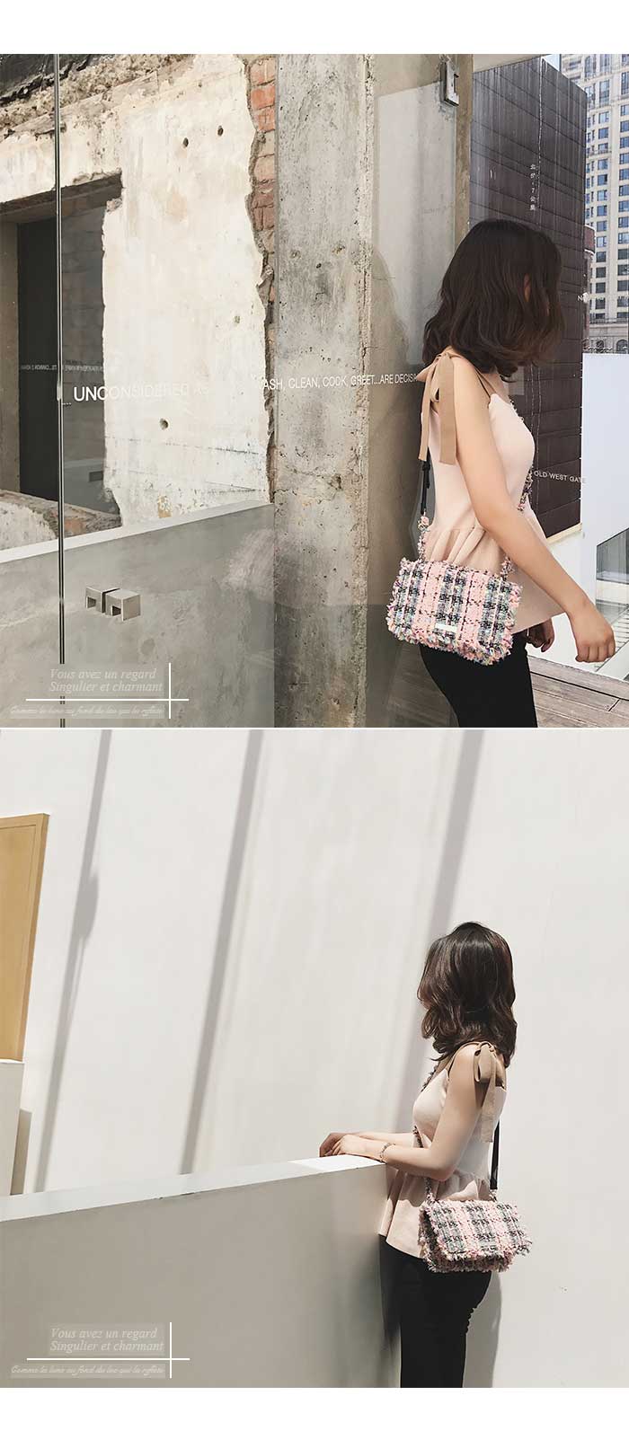 New Tweed Mini Cross Bag Pink Chain Back Bag