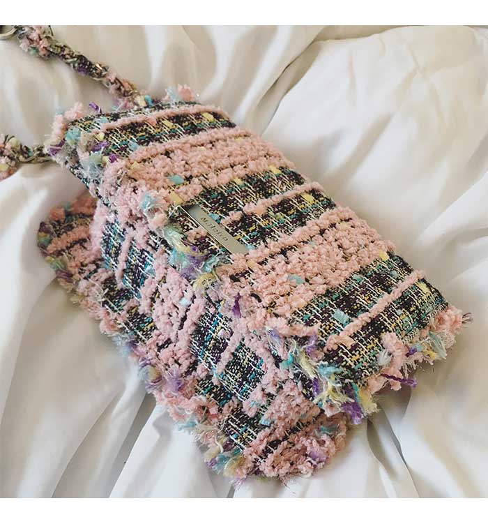 New Tweed Mini Cross Bag Pink Chain Back Bag
