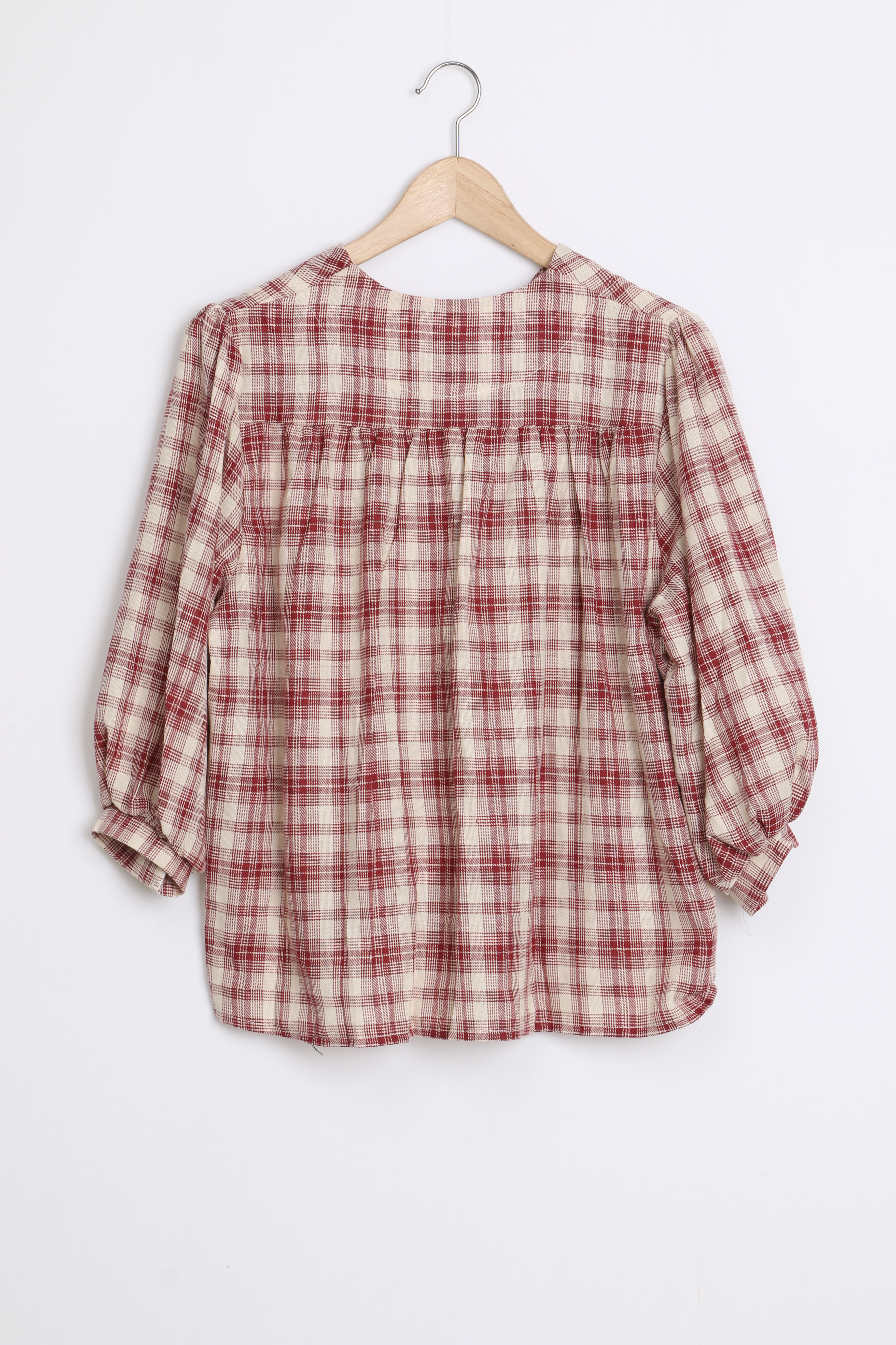 Women Blouses Autumn Check v Neck Button Blouse Re