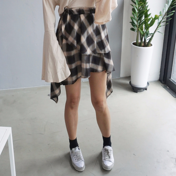 Gingham Checked Bands Uncut Canker Ruffle Mini Ski