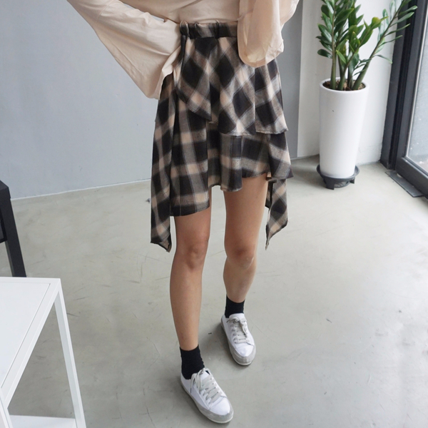 Gingham Checked Bands Uncut Canker Ruffle Mini Ski