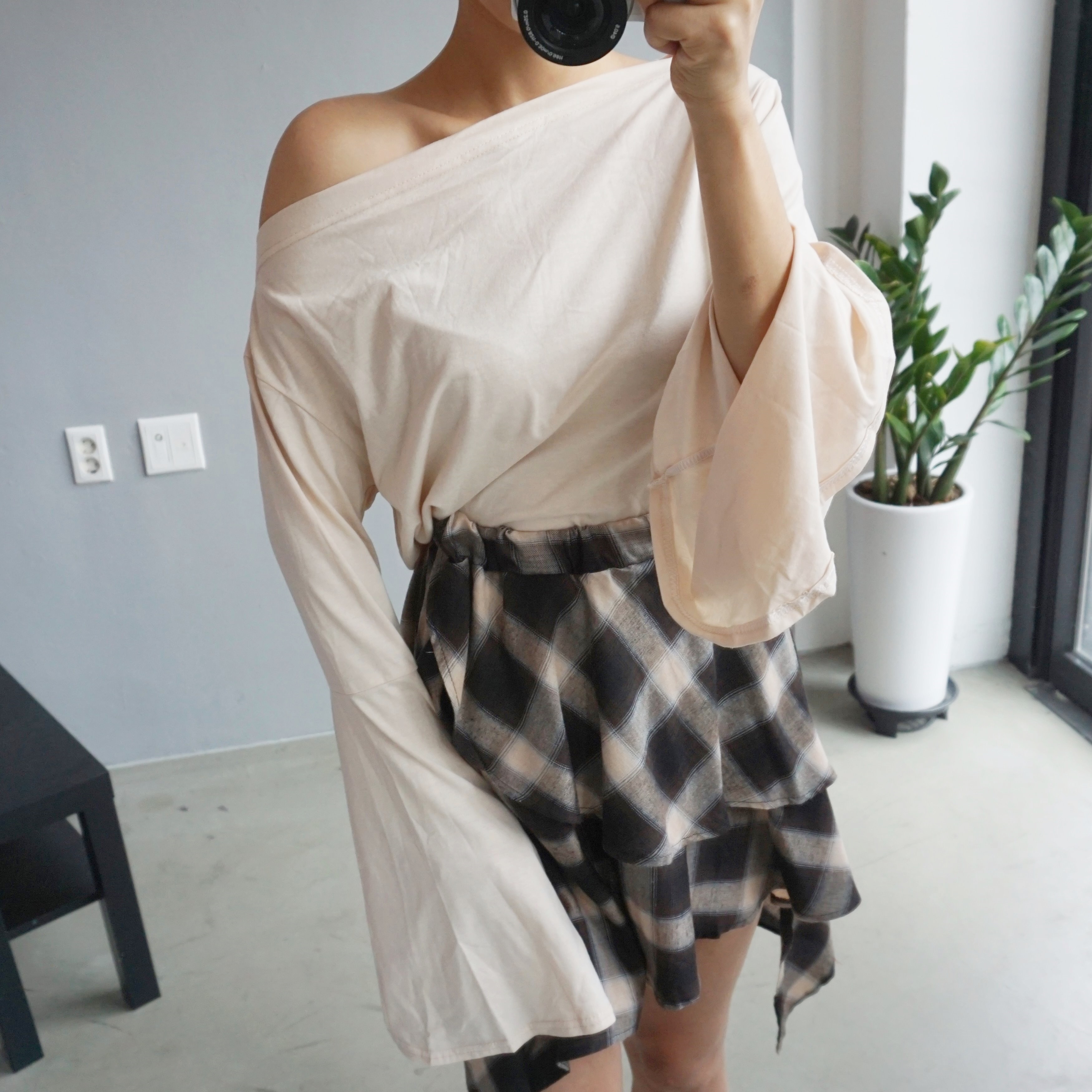 Gingham Checked Bands Uncut Canker Ruffle Mini Ski