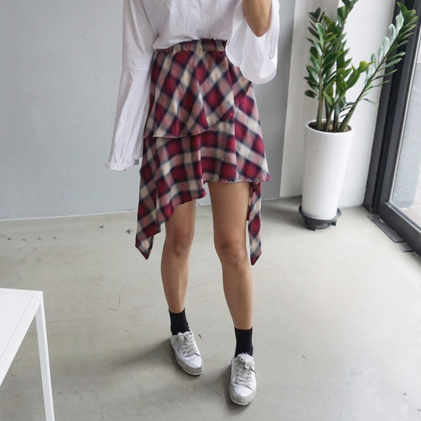 Gingham Checked Bands Uncut Canker Ruffle Mini Ski